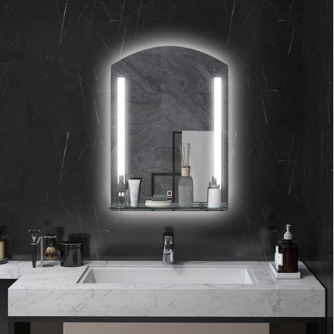 Espejo de baño LED 50 x 70 cm táctil, 3 colores, estante de vidrio, IP44 HAVRYA (1/5)
