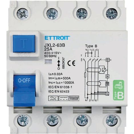 ETTROIT JX342569 Magnetotermico Differenziale Puro 4P 25A 30mA CURVA B 6KA AC/DC 380V (1/4)