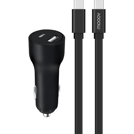 Chargeur allume-cigares 32W USB-C Power Delivery 20W+ USB-A IC Smart 12W+ câble USB-C 100% PR - noir (1/3)