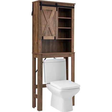 Armadietto di stoccaggio sopra la toilette, Scaffale indipendente per la toilette con ripiani regolabili Marrone (1/4)