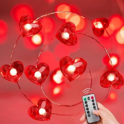 Guirnalda de luces LED de 3 metros de largo con 30 corazones rojos,rojo