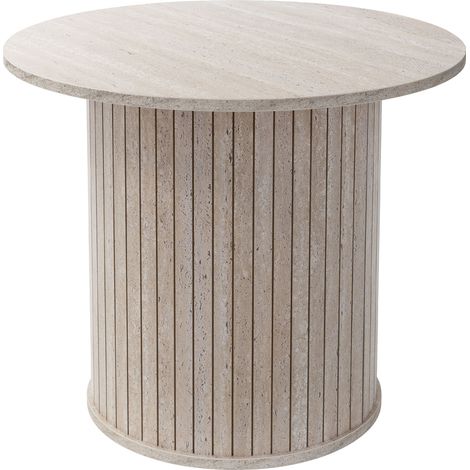 ML-Design Mesa de Centro con Tablero Sobresaliente Ø60 x 50 cm Beige con Aspecto de Piedra Mesita de Café Redonda en Estilo Moderno Elegante Mueble Auxiliar de Sofá Ideal para Salón (1/5)