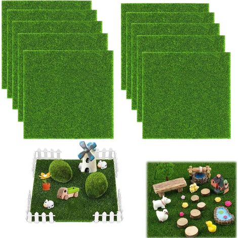 10 esteras de césped artificial de 15x15cm - TPE - 5mm de grosor - Mini césped decorativo (1/5)