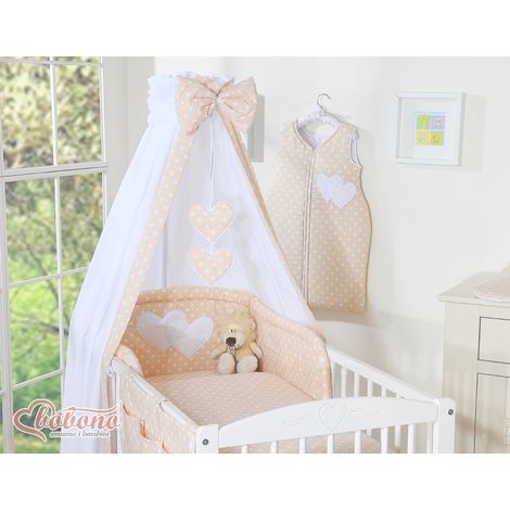 Dosel de tela - Corazones, lunares blancos sobre fondo beige (1/2)