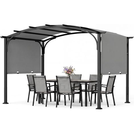 COSTWAY Gazebo da Giardino, Gazebo da Esterno con Tetto Arcuato, Tettuccio Scorrevole, Struttura Metallica e 8 Picchetti per Mercatini, Fiere e Campeggio, 305 x 242 x 233 cm (Grigio) (1/5)