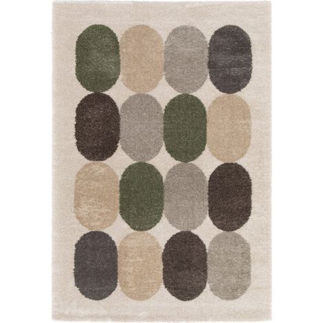 MAYA LUDIQUE - Tapis doux motif géométrique moderne beige multi vert 160x230 (1/5)