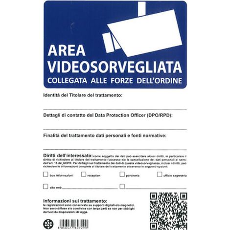 Cartello 30X20 Videosorveglianza  F.D/Ordine All.