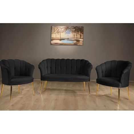Ensemble 1 canapé 2 places et 2 fauteuils ARMEN DAISY 3 en plusieurs couleurs - Noir