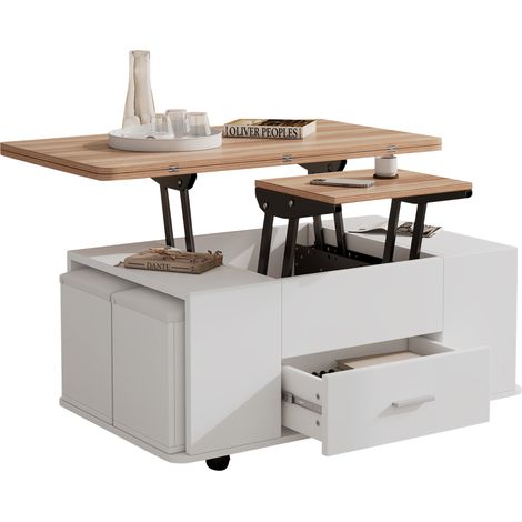 CHICFURN Tavolino trasformabile 100 x 50 x 45 cm bianco e legno, 4 sgabelli (1/5)