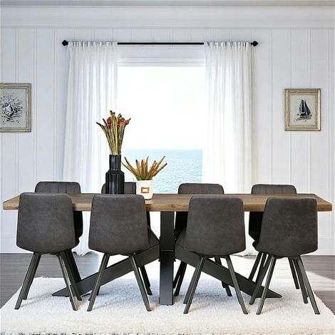 Table pied central bois de chêne et métal 240 cm HUDSON (1/5)