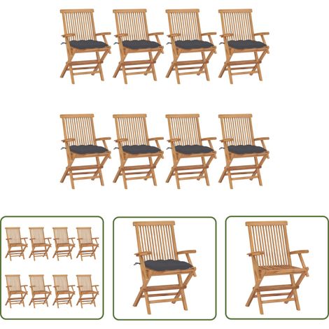 The Living Store Chaises de jardin avec coussins anthracite lot de 8 Teck massif - Chaise De Jardin - Fauteuil De Jardin - Mobilier De Jardin - Set De Chaises De Jardin - Terrasse (1/5)