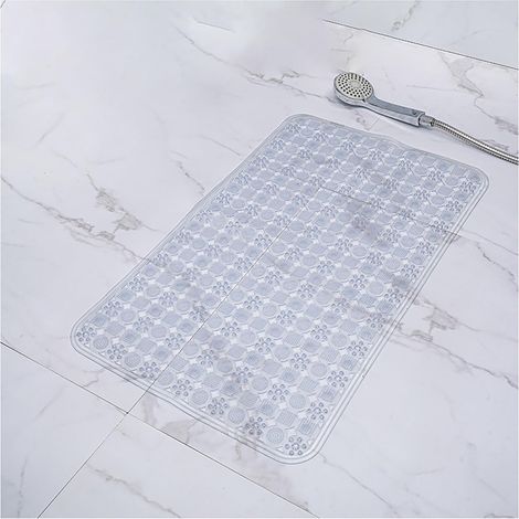 Tapis de douche rectangulaire antidérapant à ventouses, reliefs massants, séchage rapide, drainage rapide, lavable en machine, 36 x 69 cm, Blanc (1/5)