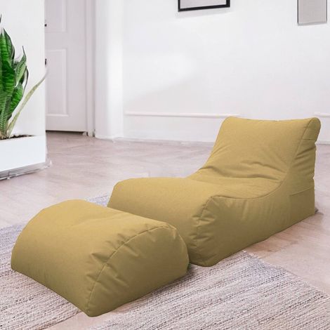 Dmora Chaise longue de salon moderne, Made in Italy, Fauteuil avec repose-pieds en nylon, Pouf rembourré pour chambre, 120x80h60 cm, Couleur Beige (1/4)