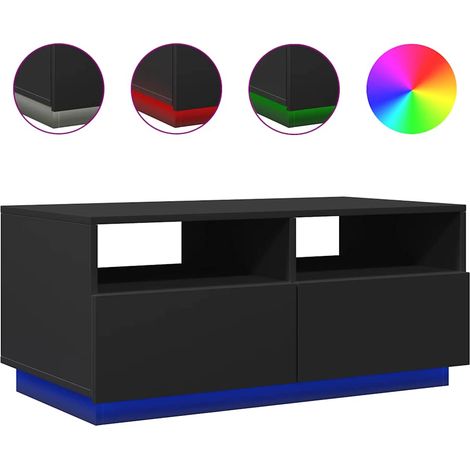 Tavolino da salotto con cassetto design moderno con luci LED 90 x 49 x 40 cm in legno ingegnerizzato nero DEC037682