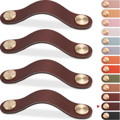 4 Pcs Leather Furniture Handles, Cabinet Door Knobs, Leather Drawer Knobs, Vintage Furniture Handles for Cabinets, Dressers, Kitchen, Bathroom (Dark Brown, 128mm) (1/5)