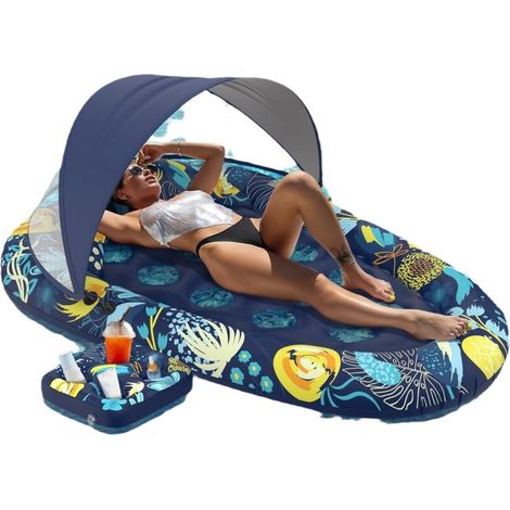 Lit de bronzage - matelas pneumatique de bronzage - piscine de bronzage - matelas gonflable pour piscine - bouée 3 en 1 avec porte-gobelet - bouée gonflable pour adultes - maillot de bain... (1/5)