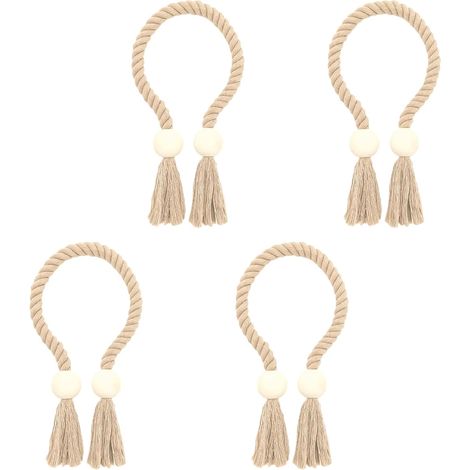 4 Embrasses Rideaux Magnetiques Bois Boule Attache Boheme Tressee (1/5)