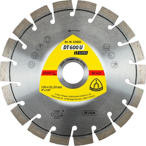 Klingspor DT 600 U Diamanttrennscheiben, 150 x 2,4 x 22,23 mm 18 Segmente 20 x 2,4 x 9 mm, Kurzverzahnung (1/5)
