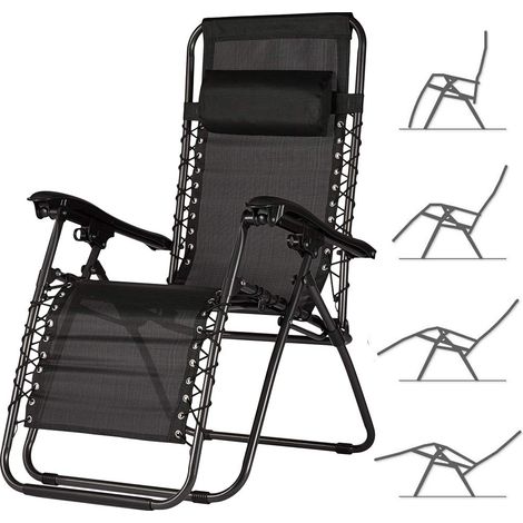 Chaise gravité zéro Chaise de Jardin Fauteuil Relax Pliable Gain de Place Tubulaires en Acier 22 mm inclinable Tissu en Texilene Respirant, mer Plage Piscine mobilier extérieur (Noir) (1/5)