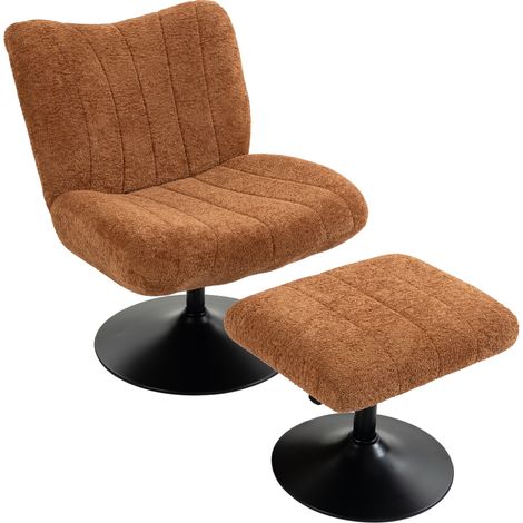 Fauteuil de salon - HOMCOM - repose-pied réglable, rotation 360° - velours effet motifs gouttes d'eau - 68 x 77 x 84 cm - marron (1/5)