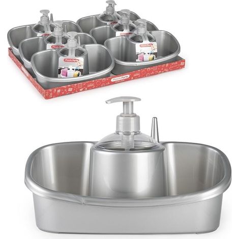Portaspugna Organizzazione Cucina con Dispenser Sapone Argento (1/2)