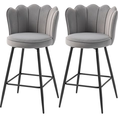 Set of Two VelvetFeel Lotus Bar Stools Grey (1/5)