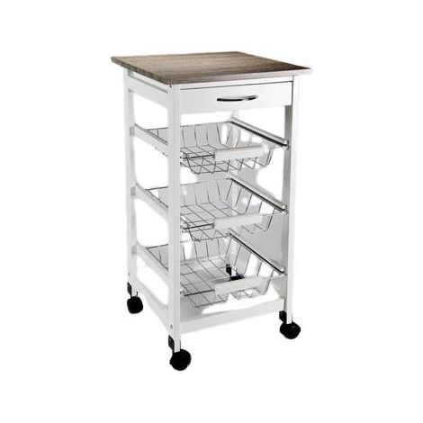 CARRELLO DA CUCINA IN METALLO CON TOP LEGNO 37 X 37 X H 76 CM COLORE BIANCO