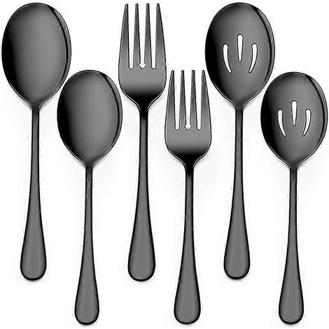 Ensemble de cuillères et fourchettes en acier inoxydable noir pour buffet et traiteur. (1/5)