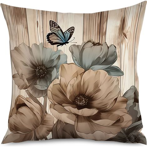 Housse de Coussin with fond bois vieilli et fleurs de cerisier (1/5)