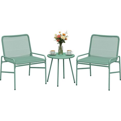 Ensemble bistro en rotin 3 pièces : 2 chaises, table de jardin ronde, vert. idéal pour aménager votre terrasse, balcon ou jardin, alliant confort et durabilité pour vos moments de détente en extérieur (1/5)