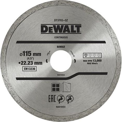 DeWalt Continuous Rim Diamond Cutting Disc 115mm x 22.23mm for Precise Cutting Applications