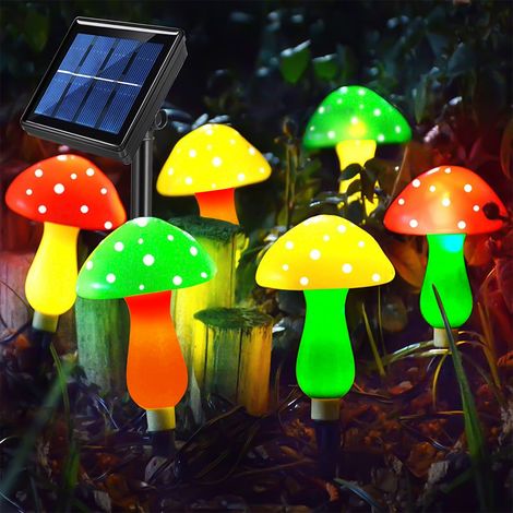Luminaire Solaire Jardin Champignon - 6 Pièces - 8 Modes - Étanche - Pour Extérieur Patio Jardin - 6,8 x 6,8 x 19 cm (1/5)