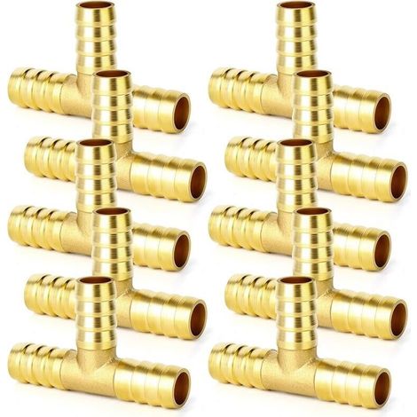 10 Stück Messing-T-Stück-Schlauchverbinder mit Widerhaken, 3-Wege-T-Stück-Schlauchverbinder (10 mm x 10 mm x 10 mm) (1/5)