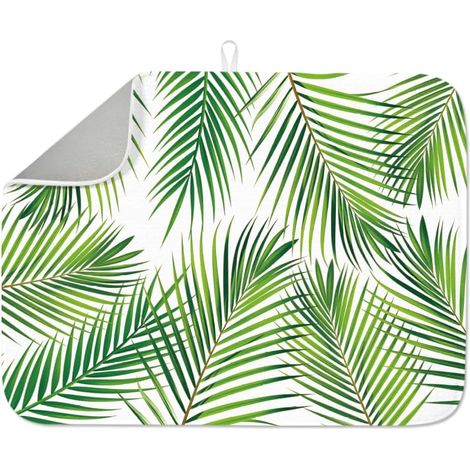Tapis de séchage à vaisselle en forme de feuille de palmier pour comptoir de cuisine, tapis égouttoir à vaisselle en microfibre absorbant antidérapant pour plantes, 45,7 x 61 cm, lavable pour (1/5)