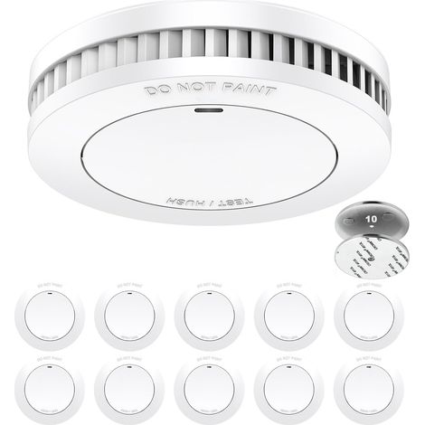 Détecteur de fumée, 10 unités Pile de 10 ans, Support magnétique, Sans perçage, Sans LED clignotante, EN14604 (1/5)