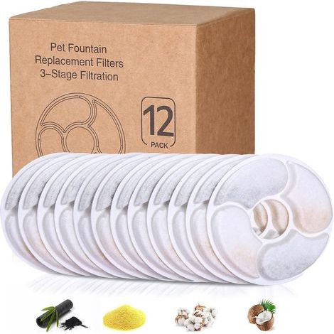 Filtre à eau pour chat en 12 pièces, avec charbon actif, compatible avec les fontaines à eau pour chats de 1,6 à 2,5 L. (12,5 cm) (1/5)