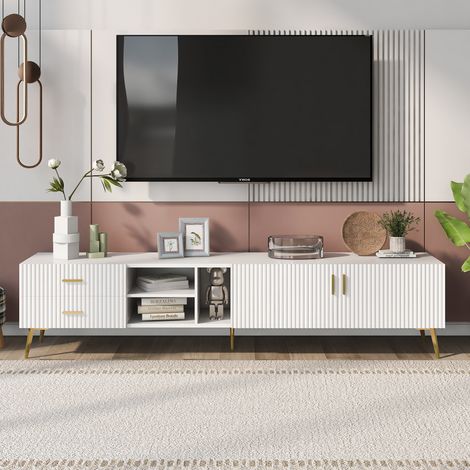 Supporto TV basso, per TV da 75 pollici, tavoli TV Modern Entertainment Center, console multimediale (bianco) (1/5)