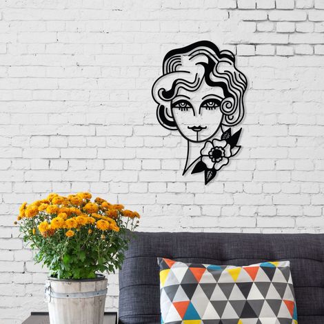 METAL WALL ART NO:43 WOMAN IN FLOWERS - Black