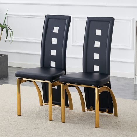 Lot de 2 chaises de salle à manger design en PU noir et métal doré, confort aéré – hauteur 102,5 cm (1/5)