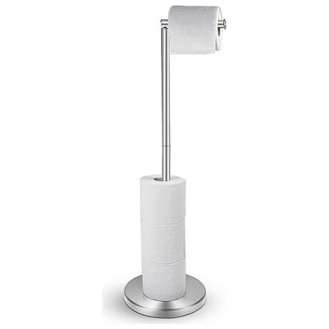 Porte-papier toilette sur pied, distributeur de papier toilette en acier inoxydable, organisateur de papier toilette à base antirouille, argent (1/5)