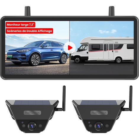 2 Magnétique Solaire Camera de Recul sans Fil avec DVR écran 7,2" 1 Minute Installation, 1080P Rechargeable Caméra de Recul Système pour Camping Car, Caravane, Camion et Remorque (1/5)