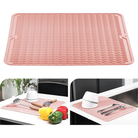 Tapis égouttoir à vaisselle 30 x 40 cm, en silicone, résistant à la chaleur, antidérapant, tapis d'égouttement, set de table (rose pâle)