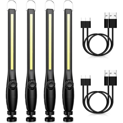 Lot de 4 Pièces Baladeuse led Mecanicien Lampe Atelier Chantier Rechargeable Lampe Garage Magnetique Lampe de Travail Aimantée led Portable Rechargeable Puissante