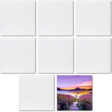Lot de 8 carreaux de céramique blancs brillants 20 x 20 cm pour impression par transfert à chaud, cadre photo personnalisé mariage, cadeau anniversaire, décoration (1/5)