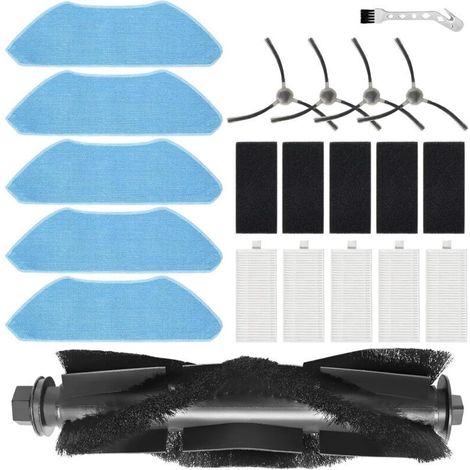 Replacement parts for Lefant M1 robot vacuum cleaner: Accessories include 1 main brush, 5 mop pads, 5 filters, and 4 side brushes. (1/4)
