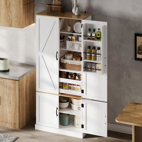 Meubles de cuisine, armoires hautes et meubles de rangement avec détecteur de mouvement, étagères réglables, compartiments de rangement sur portes et tiroirs, adaptés à la cuisine, la salle à manger e (1/5)