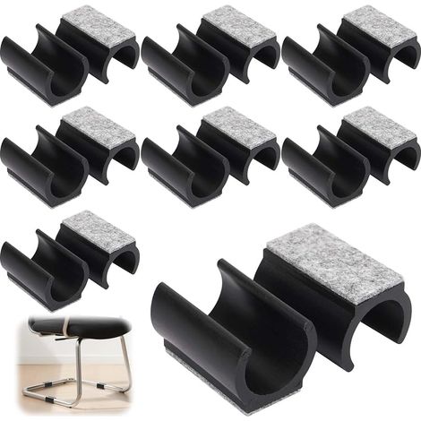 Lot de 16 patins pour chaises à console et à bascule - Patins en feutre avec coque à serrage (6-7 mm), protecteurs de sol antidérapants pour parquet, carrelage et sols en bois, réduisant le (1/5)
