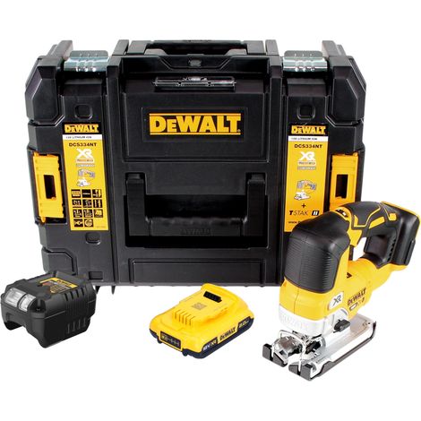 Seghetto alternativo a pendolo a batteria DeWalt DCS 334 D1T 18V brushless + 1x batteria ricaricabile 2,0 Ah + caricabatterie + TSTAK