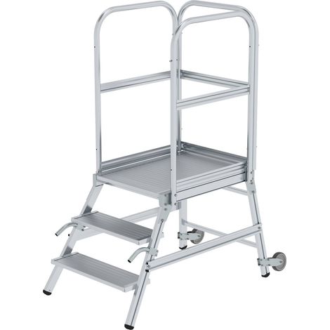 MUNK Podestleiter mit Rollen und Griff Aluminium geriffelt 3 Stufen (1/2)