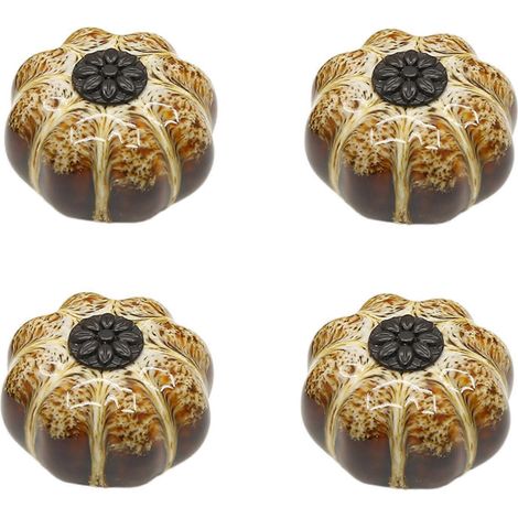 Set aus 4 Retro-Möbelknöpfen aus Keramik, Leoparden- und Kürbismuster, einlochige Schubladengriffe aus Messing (1/4)